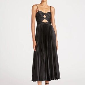 AMUR Black Cutout Pleated Midi Dress